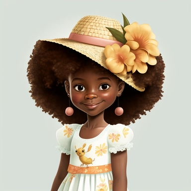 Happy Black Girl Smiling on Easter Sunday , Wearing a Easter hat , standing , walking, Carring easter basket , Easter art, funny black girls clipart, Funny black girl , Frilly Easter Dress , Ribbiobs in Hair Cheerful african american girl child png, clipart, afro ,Full body with legs , Cottage core , Love shack Fancy, Highly detailed close-up portrait , standing , Nicoletta Ceccoli, Mark Ryden, lostfish, Earl Nor, global lighting, divine rays, detailed and intricate surroundings, sf, intricate a