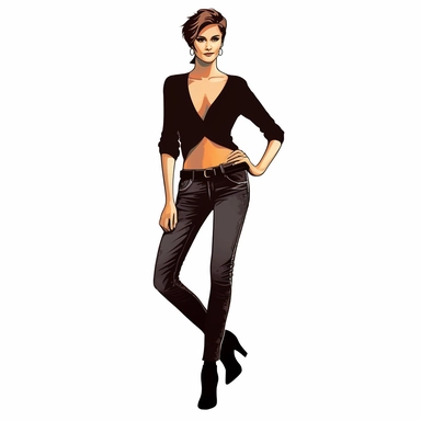 clipart of a woman is a strikingly beautiful 27-year-old with a fashionable pixie cut hairstyle that showcases her delicate facial features. She is extremely fashion-conscious and always dressed to impress, with a keen eye for style and a bold sense of fashion. At a towering height, she stands tall and confident, with long, slender legs and a toned physique that is both graceful and powerful. Her poise and elegance are undeniable, and she carries herself with a regal air that commands attention.
