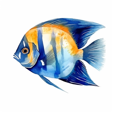 Angelfish Fish, water color style, clipart, white background
