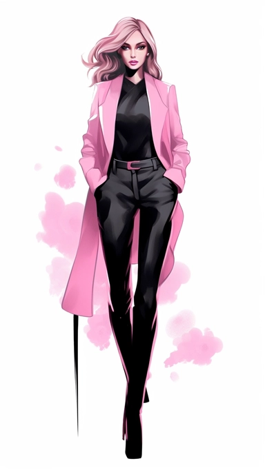 Faceless clipart, Boss girl clipart, Fashion illustration, woman clipart, Look Clipart, Fashion clipart, woman clipart, pink and black toned, royal, cartoon, painting