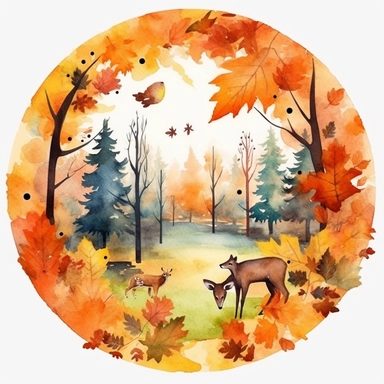 watercolr autumn forest circle clip art