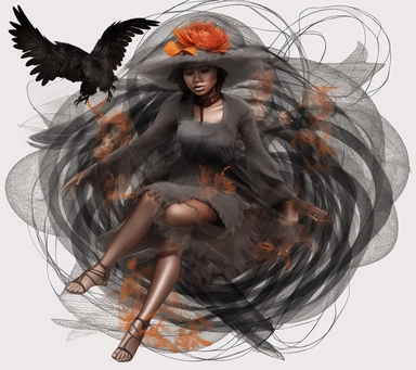person, black person halloween, halloween transparent background png clip art, in the style of japanese prints, made of feathers, daz3d, tangled nests, occultist draftsman, dark tonality, cartoon mis-en-scene