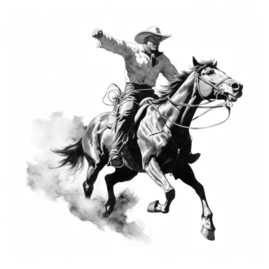 Black and white vector clip art from the 1950s cowboy riding horse, rodeo, advertising ad vintage stock image white background