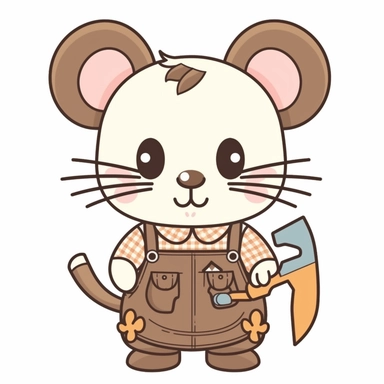 clipart cute kawaii mouse, carpenter, sticker design, vector, svg, white background,