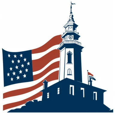 clipart image with iconic symbol, flag, and historic landmark from the American Revolution, perfect for DIY project and craft