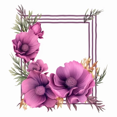 dark Magenta anemone flower bunch, watercolor, clipart, highly detailed, HD, flowers arranged in a square-shaped frame