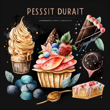 dessert watercolour clipart with black background