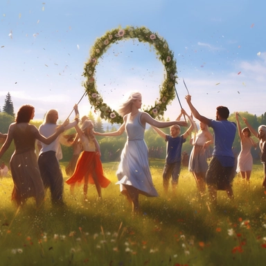 Midsummer celebration on field with wildflowers, all people wreath of flowers on the head, people in white, clipart style, without background sun light, colorful, , artstation style, brush wacom painting, Unreal Engine 5, Cinematic, Ultra-Wide Angle, Depth of Field, hyper-detailed, insane details, intricate details, beautifully color graded, Unreal Engine, Cinematic, Photoshoot, Shot on 25mm lens, Depth of Field, DOF, Tilt Blur, Shutter Speed 1/100, F/2.8, White Balance, 32k, Super-Resolution, M