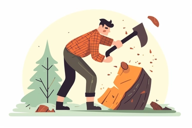chopping a log with an axe, clipart, vector hd, on white background