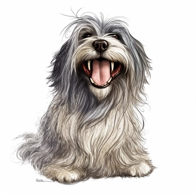a happy hairy dog with big smile, full body image, clipart, white background