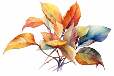 Watercolor, Generate an illustration of imbricate leaves unfolding from a bud, clipart, hd, on a white background, spaced out
