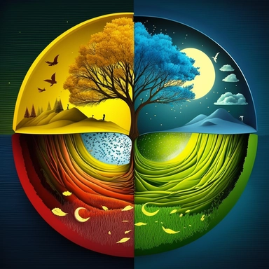the four seasons, winter summer autumn spring, bright colors, fun, happy atmosphere, book art, book illustration, clipart, blue, green, yellow, red
