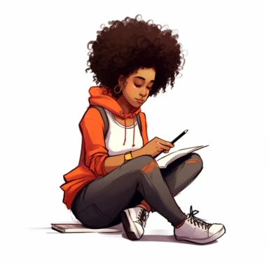 black girl clipart sitting on the floor writing in her journal