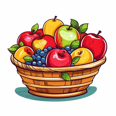 Apple With Fruit Basket, vector style Clipart, White Background ar 1:1
