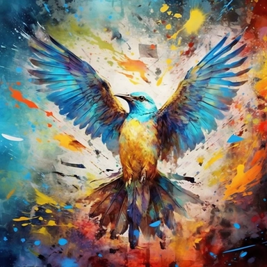 *creative fantasy / style boho , splattered BG painting , A IRREDECENT bird, representing freedom, the wild spirit of nature, EXTREME Abstract art, clipart , 300DPI