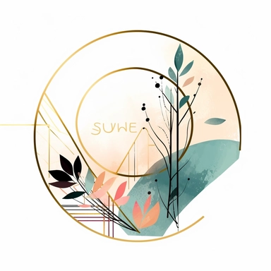 logo design on the theme mid century modern, intricate gold foiling, spot varnish, gold frame, pastel colors, white background, clipart