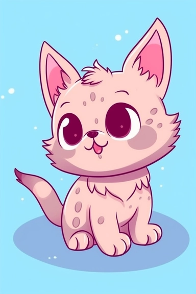 happy girly running kitty, with long eyelashes, for children, vector style, 2D, clipart style, flat, comic book, cartoon character
