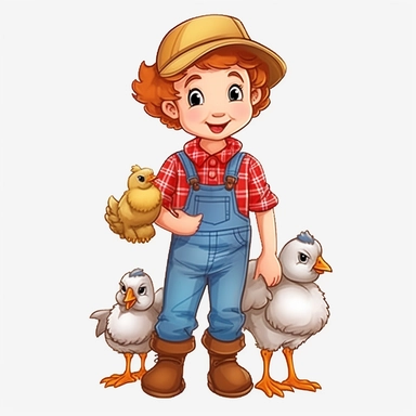 hd clipart, farmer, child farm animal theme, cartoon style, white background, fully detailed,
