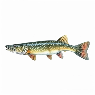 northern pike fish, isolated in white, white background with no external elements or shadows, isolated clipart figure, gorgeous colorful 3D Render