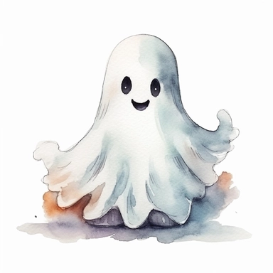 a cute ghost, clipart on white background, watercolor