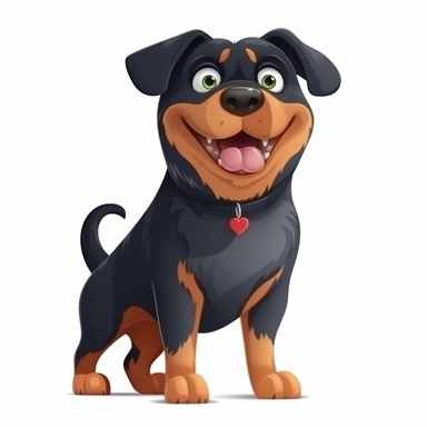 oilpainting, 2d icon of a super cute cartoon smiling Rottweiler standing proud clipart full body, 3d rendering, white background, clean