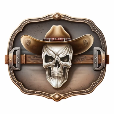 clipart, solid watercolor, realistic, detailed, isolated white background western belt buckle with skull clipart