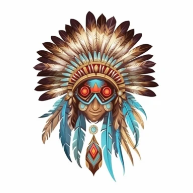 Cute Beautiful Native American Feather Headdres Sublimation Clipart, Cartoon, hyper realistic, intricate detail, illustration style, high solution, on the white background
