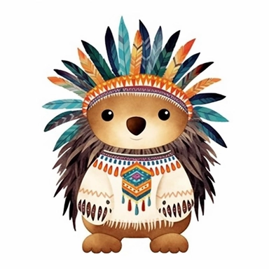 A super-cute tribal porcupine, watercolor illustration, Perfect for nursery art and children's book illustration style, simple, clipart, single object, white background for removing background