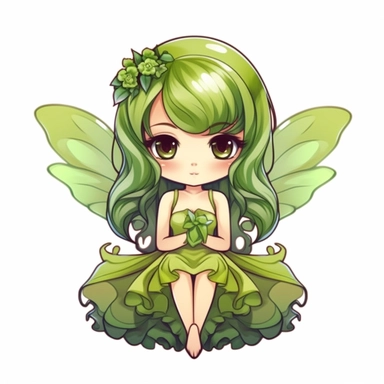 chibi fairy Green princess Clipart, Mythical PNG, isolated on white background