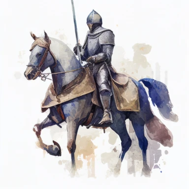 knight on a horse, watercolor clipart, transparent background, no text or logos or watermark