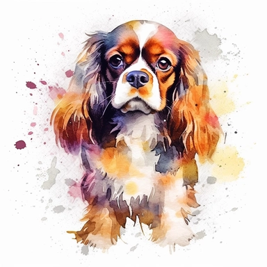 English Toy Spaniel dog, water color style, clipart, white background