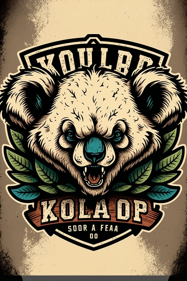 koala angry mad logo design, badge retro tattoo insignia, clip art, logo badge ripping the head off of a koala bear, super realistic, only 4 colors design render by super computer