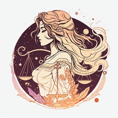 Hand drawn vector abstract graphic illustration, zodiac astrological contemporary libra sign symbol,beauty magic female character,clipart boho design,feminine astrology concept, high resolution