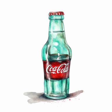 Aquarelle painting of 50s style coke, turquoise pastel, white background, Clipart,