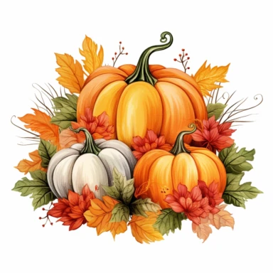 decorative pumpkins with fall elements,clipart,white background