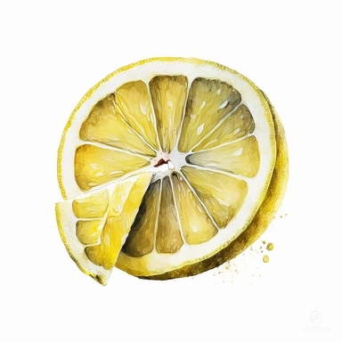 halved lemon, watercolour clipart, white background