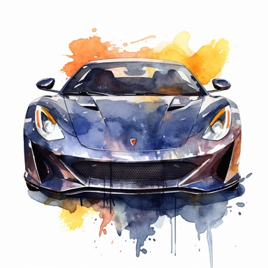 front view extreme detail watercolour sport car clipart