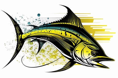 Dorado Trophy fish, Mahi Mahi, dynamic sports graphic, Clean vector art, clipart, sticker, black on white background