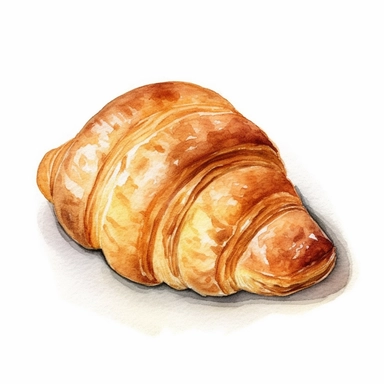 basic watercolor croissant in minimal hand drawn style, Etsy, textured, clipart, white background