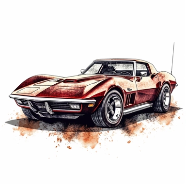 Experience the raw energy of a Chevrolet Corvette Stingray in a classic American muscle car clipart composed in large ink blocks, showcasing the perfect blend of performance and elegance. In HD on a white background.