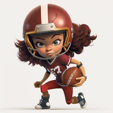 Adorable young girl playing american football, making a pass, passing, wearing a helmet, full body, smiling, american football, Sport graphics, action clipart, 16k, isolated on white background, 3d, rendered by pixar