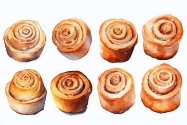 watercolor cinnamon rolls clipart, hd, white background, spaced out