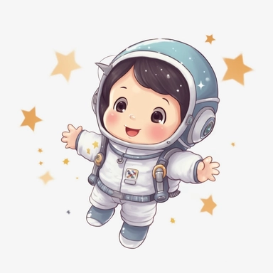 Clipart of super cute baby astronaut,GIRL CUTE, stars, white background