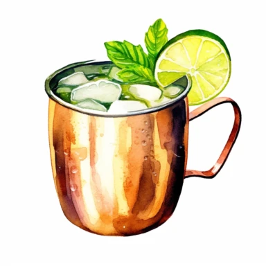 Moscow Mule Cocktail Clipart, Water Color, white background, detailed