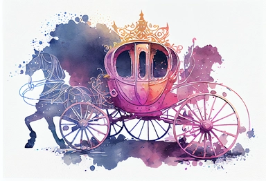Watercolor Cinderella Carriage Clipart, On White Background, Spaced Out, 4K, Ultra-HD, Vector Art