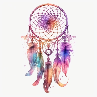 dream catcher, clipart, intense white and deep pastel colors, dnd, watercolor, no background, isolated on a white background, self contained, well defined edges, by amy sol and magali villeneuve and susan bourdet and ross tran, spaced out, glowy, intricate, 8k