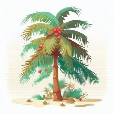 decorated Christmas tree in tropical style serene feeling flat illustration clipart white background