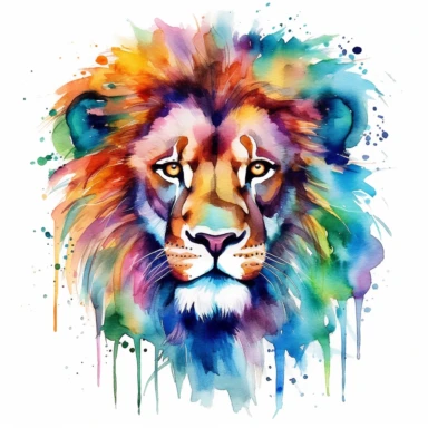 A lion's head or a full-body image, symbolizing strength, courage, and leadership, watercolor art, clipart