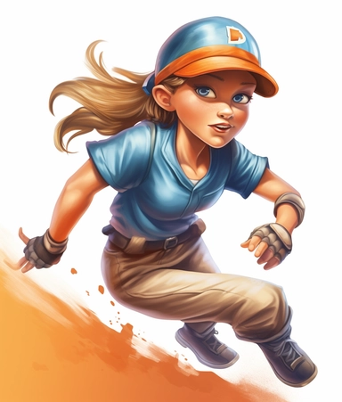 clipart baseball player, in the style of dark orange and light blue, cartoon realism, whitcomb-girls, skillful, zany, earthworks, hd