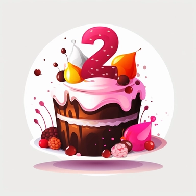2nd of birthday cake, Clipart, Vector Style, Logo design, White Background